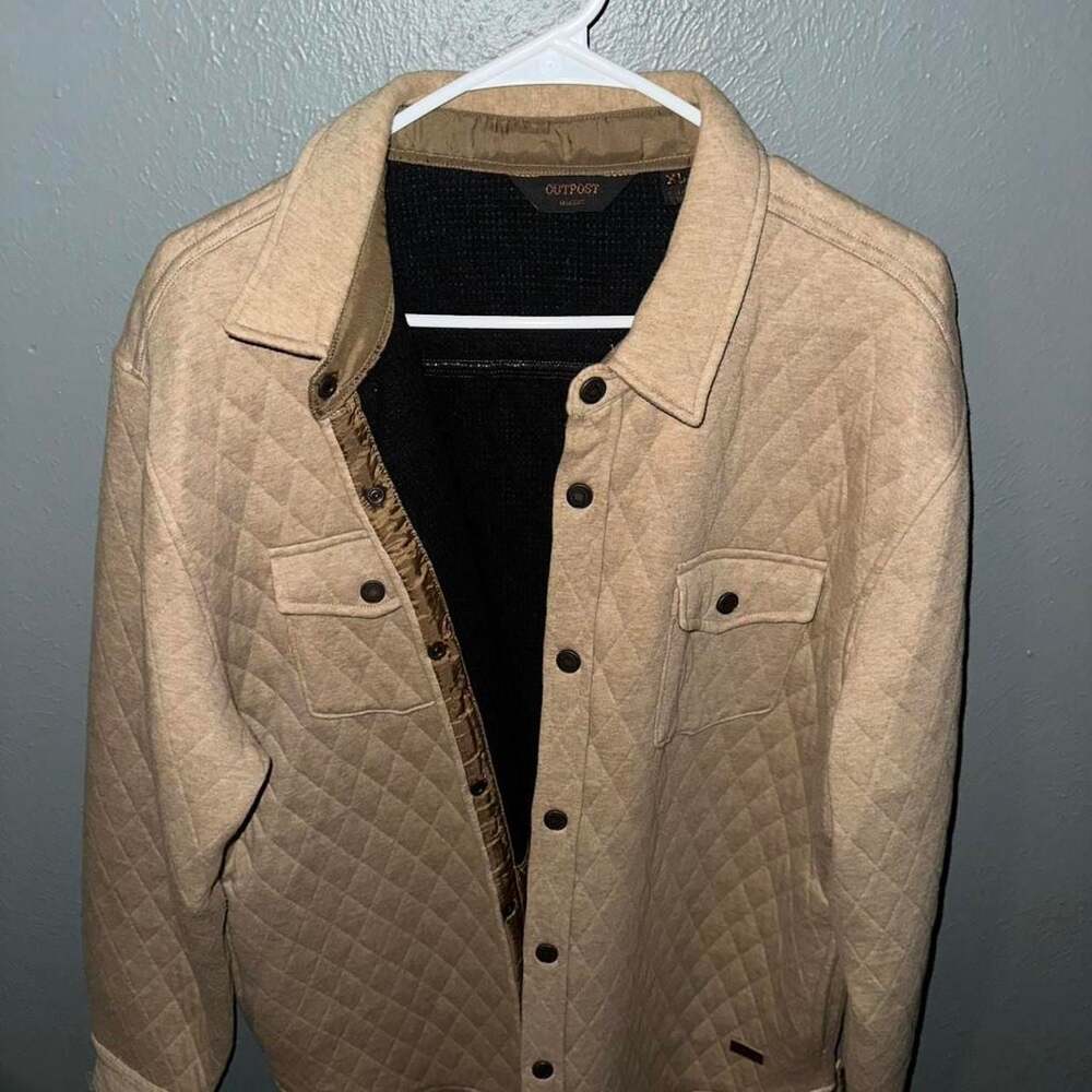 Outpost Makers Tan Quilted Button-Up Padded Shirt Jacket